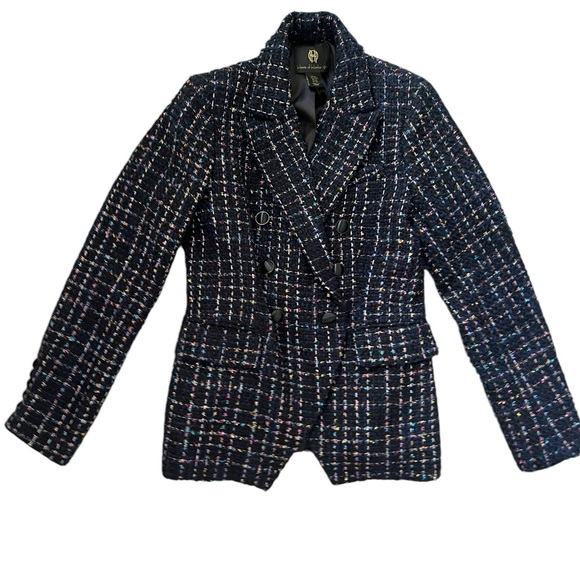 House of Harlow 1960 Double Breasted Metallic Tweed Pattern Blazer Navy Size XS - Picture 4 of 10